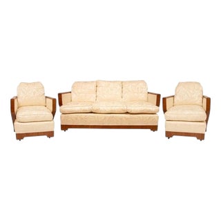 Art Deco British Walnut Three-Piece Lounge Suite, 1930 For Sale
