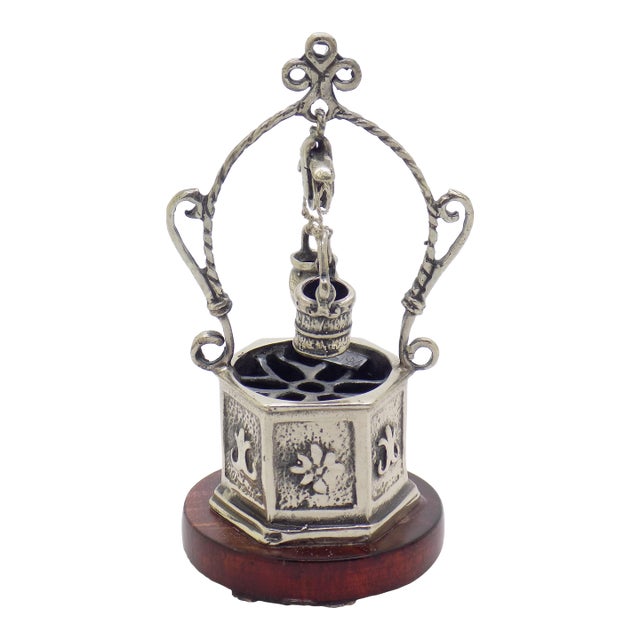 Vintage Italian Handmade Genuine Silver & Wood Water Well Figurine Dollhouse Miniature For Sale