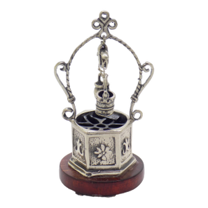 Vintage Italian Handmade Genuine Silver & Wood Water Well Figurine Dollhouse Miniature
