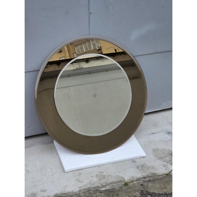 Round Bronze Crystal Mirror from Veca, Italy, 1960s, in Very Good conditions. Designed 1960 to 1969 This piece has an...