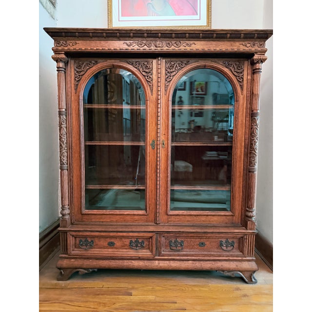 Antique 19th Century Renaissance Revival Oak Bookcase/Cabinet For Sale - Image 13 of 15