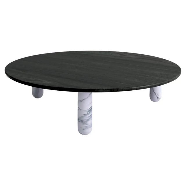Black Large Round Sunday Coffee Table in White Marble by Jean-Baptiste Souletie For Sale - Image 8 of 8