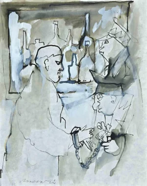 Mino Maccari, The Arrest of Giorgio Morand, Original Drawing, 1943
