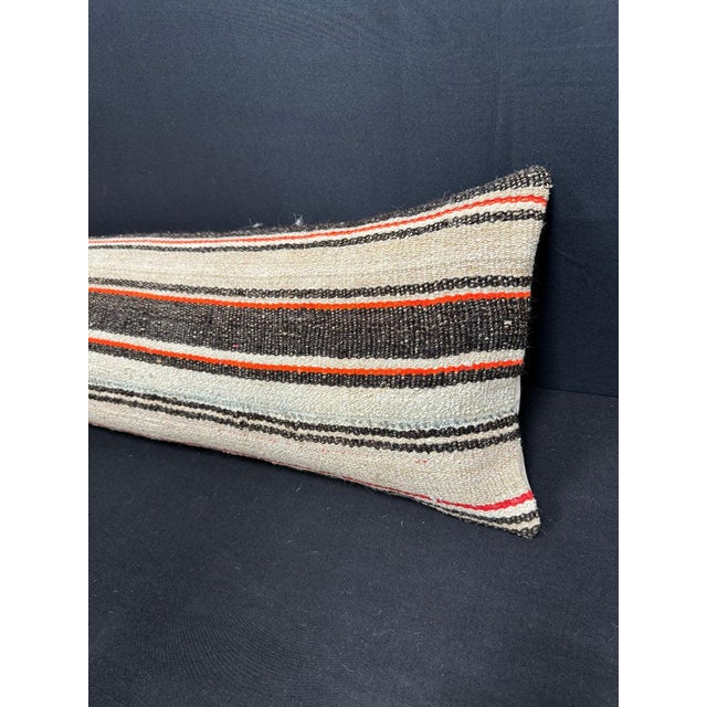 Turkish Hemp Pillow Cushion Natural Beige Black Cushion Cover 12"x46" For Sale - Image 4 of 4