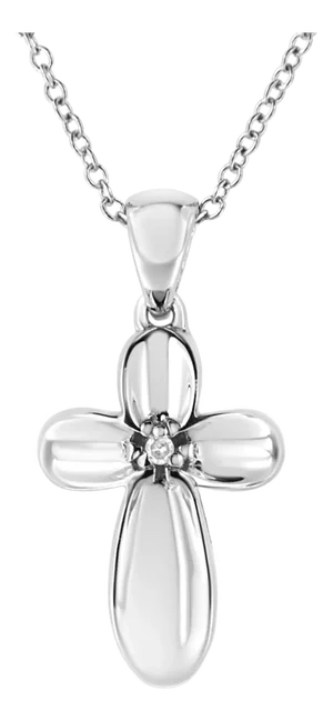 .925 Sterling Silver Prong-Set Diamond Accent Floral Cross 18" Pendant Necklace