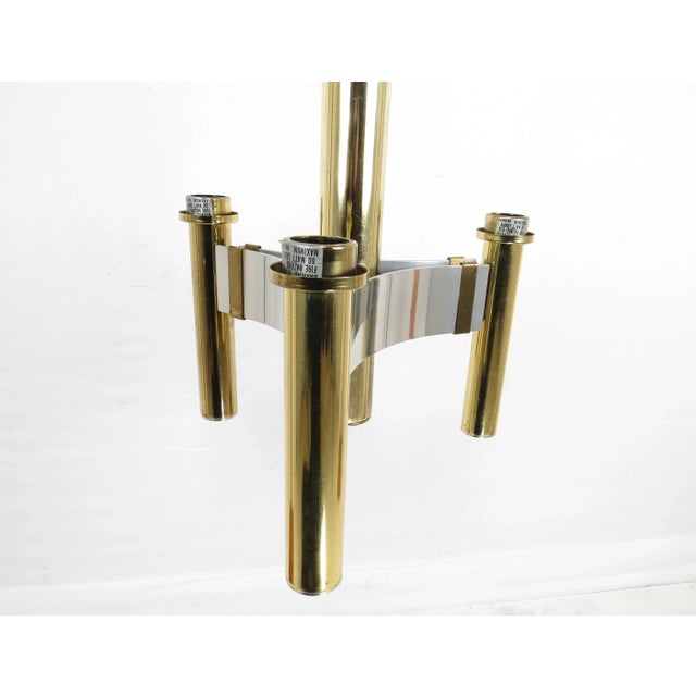Brass Vintage Brass and Chrome Pendant Light With 3 Glass Shades Attributed to Gaetano Sciolari For Sale - Image 8 of 14