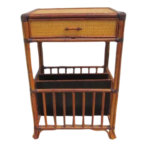 1980s Selamat Designs Bamboo One Drawer Tropical Style Magazine Rack