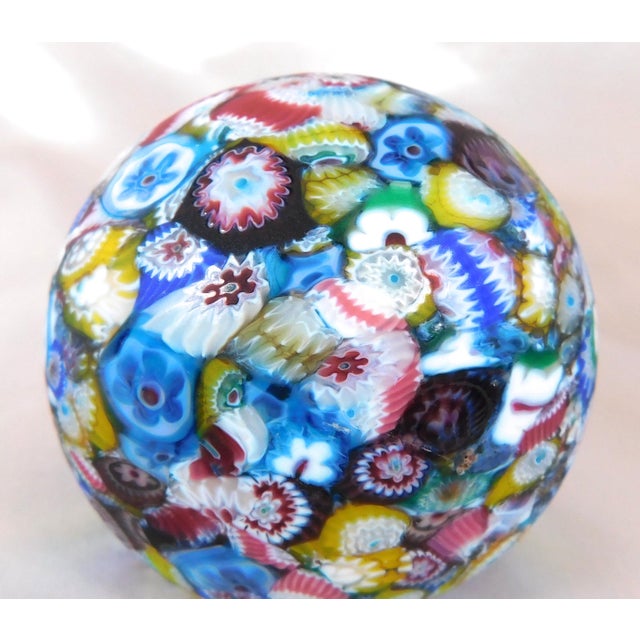 1960s Busy Multicolor Satin Matte Finish Millifiori Paper Weight For Sale - Image 4 of 6
