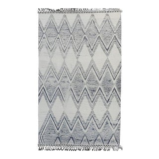 6x9 Ivory Hand-Knotted Wool Diamond Cascade Geometric Modern Carpet Rug For Sale