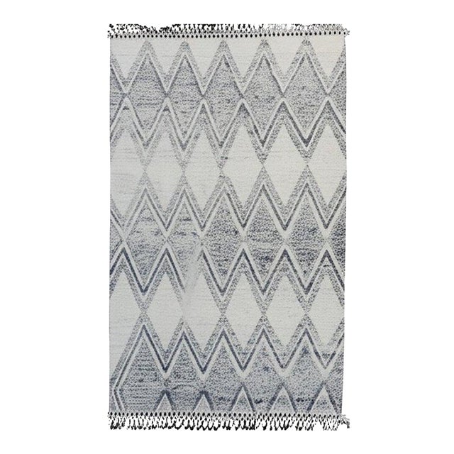 6x9 Ivory Hand-Knotted Wool Diamond Cascade Geometric Modern Carpet Rug For Sale