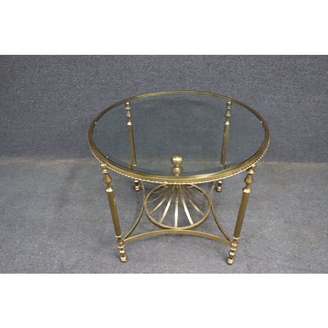 Neoclassical Italian Neoclassical Solid Brass Round Center Table With Glass Top For Sale - Image 3 of 10