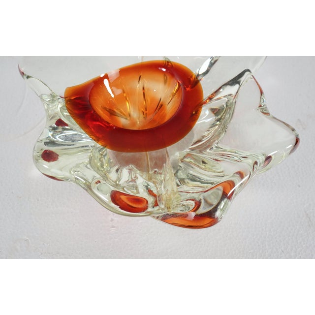 Abstract Handmade Clear & Orange Glass Ashtray For Sale - Image 3 of 11