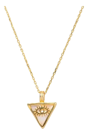 Pearl & Gold Triangle Pendant Evil Eye Talisman Necklace