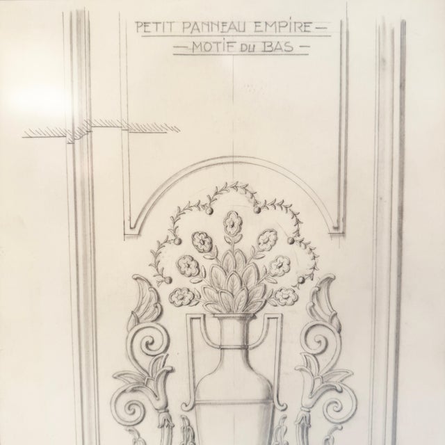 An original Maison Jansen pencil drawing depicting an architectural detail "Petit Panneau Empire" page 72 Stamped: Jansen,...