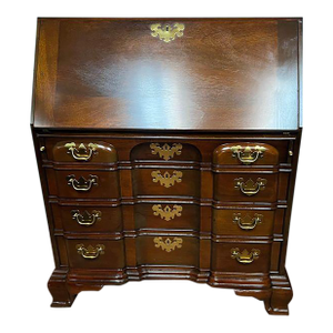 20th Century Council Craftsmen Chippendale Style Mahogany Serpentine Block Front Drop Secretary Desk
