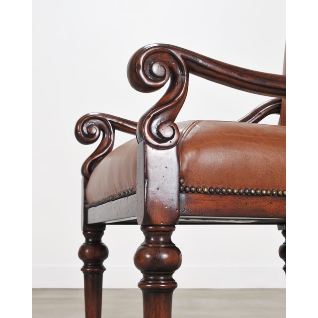 Pair of Louis XIII Baroque Style Mahogany Leather Armchairs For Sale - Image 12 of 18