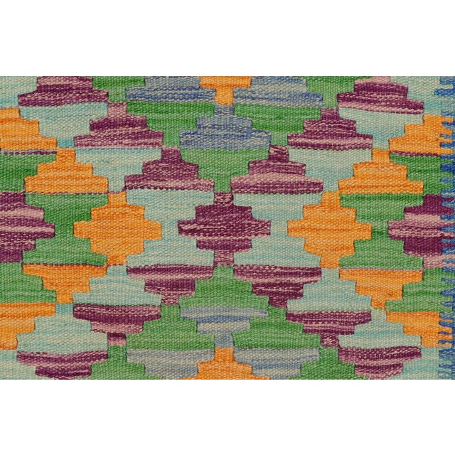 1990s Rustic Turkish Kilim Blue Gold Hand-Woven Wool Rug For Sale - Image 5 of 9