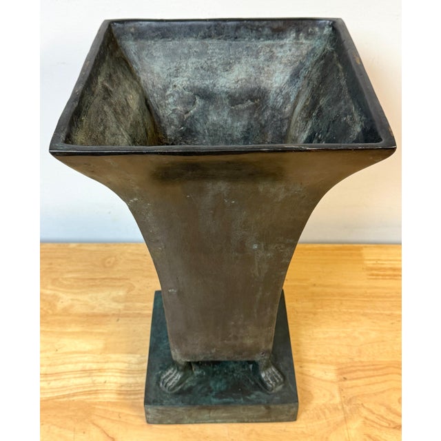Metal Monumental French Moderne Verdigris Bronze Vase , Manner of Gilbert Poillerat For Sale - Image 7 of 18