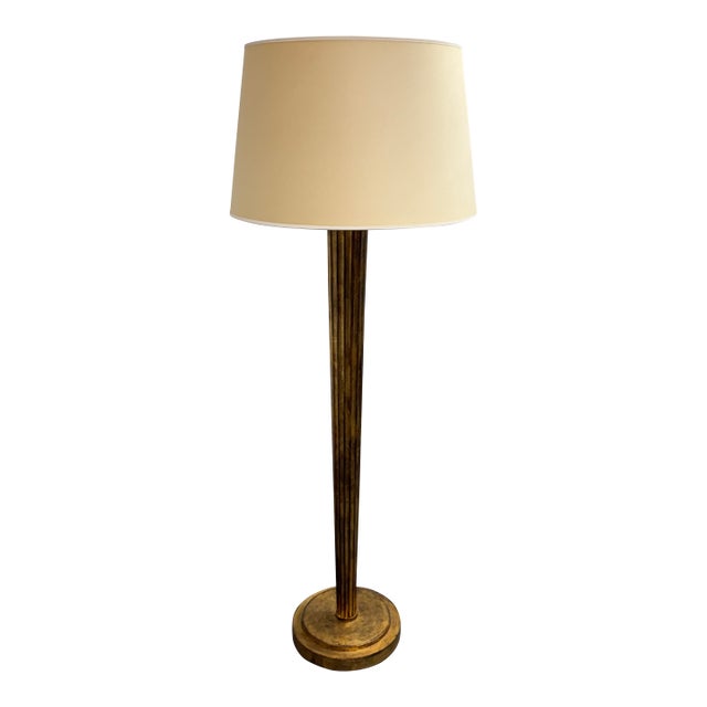 Worlds Away Caprone Fluted Wood Floor Lamp For Sale