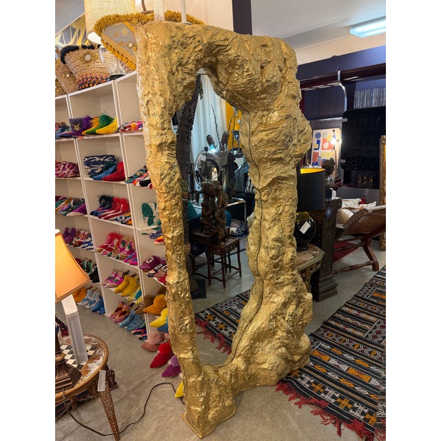 Gold Custom - Made Cave Rock Formation Gold Finish Resin Floor Mirror For Sale - Image 8 of 9