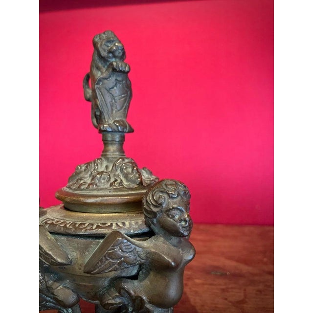 Inkwell Desk in Patinated Bronze with Lid, 1800s For Sale - Image 6 of 8