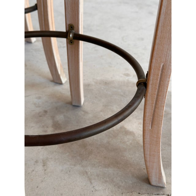 Vintage Coastal Regency Cerused Carved Shell Scalloped Back Barstool’s-Set of Three For Sale In Naples, FL - Image 6 of 12