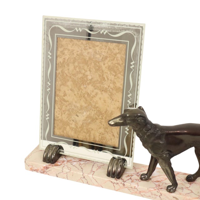 1930s Large Art Deco Marble Photo Frame with Greyhound, 1930s For Sale - Image 5 of 17