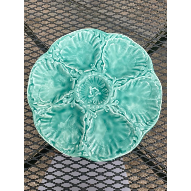 1940s French Gien Turquoise Majolica Oyster Plate For Sale - Image 13 of 13