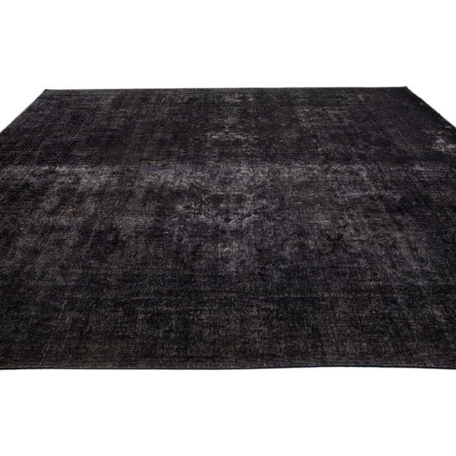 Vintage Overdyed Handmade Charcoal Wool Rug For Sale In New York - Image 6 of 8