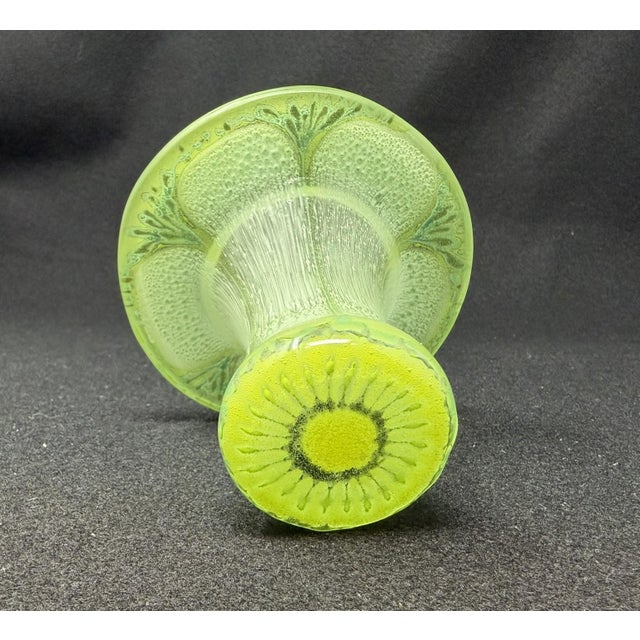 Higgins Art Glass, Kiwi Drop Out Vase Fused glass in shades of greens. Signed under rim, see photo