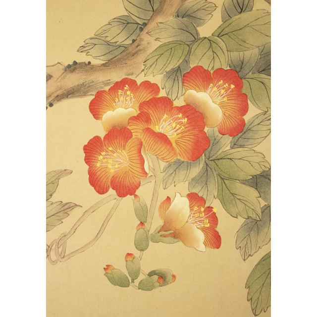 Champagne C. 1980s Maitland Smith, Painted Folding Screen "Magnolia and Sparrows" For Sale - Image 8 of 18