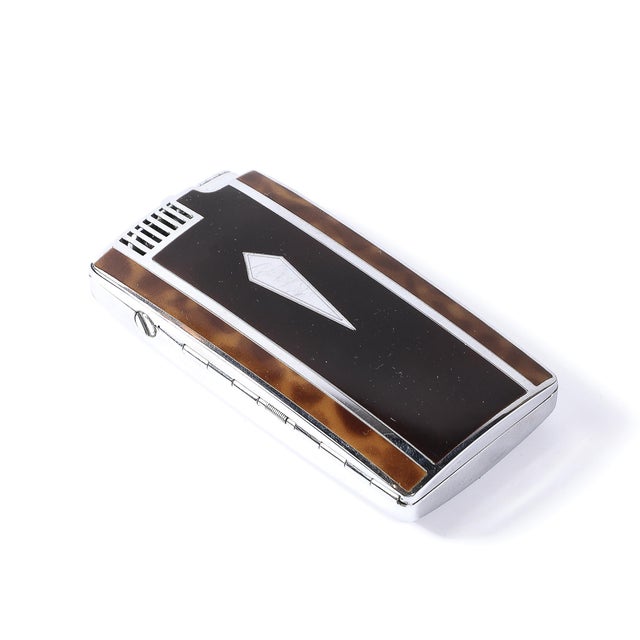 Black Art Deco Chrome & Inlaid Bakelite Cigarette Case & Lighter Signed Ronson For Sale - Image 8 of 18