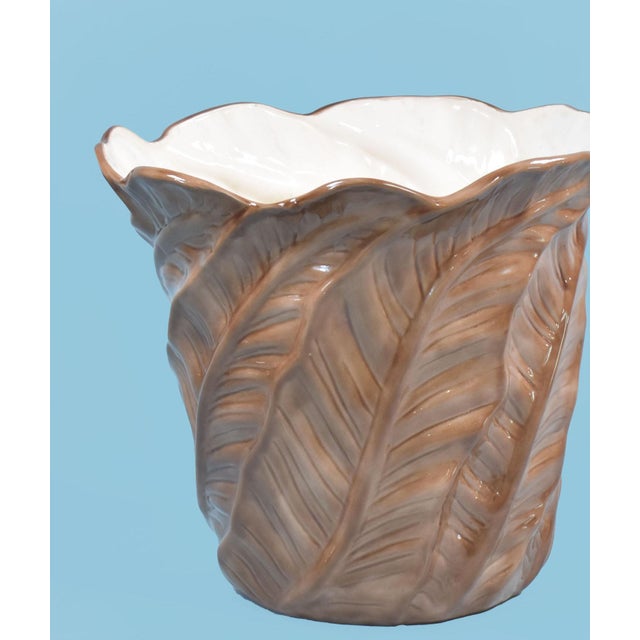 Large Banana Leaf Ceramic Planter in nice as found VINTAGE condition. There are minor scuffs, scrapes and wear to the...