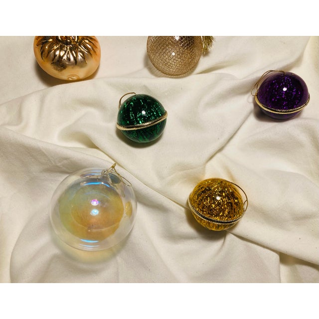 1990s Vintage Holiday Christmas Ornaments Collection Glass Metal Sparkle For Sale - Image 5 of 6