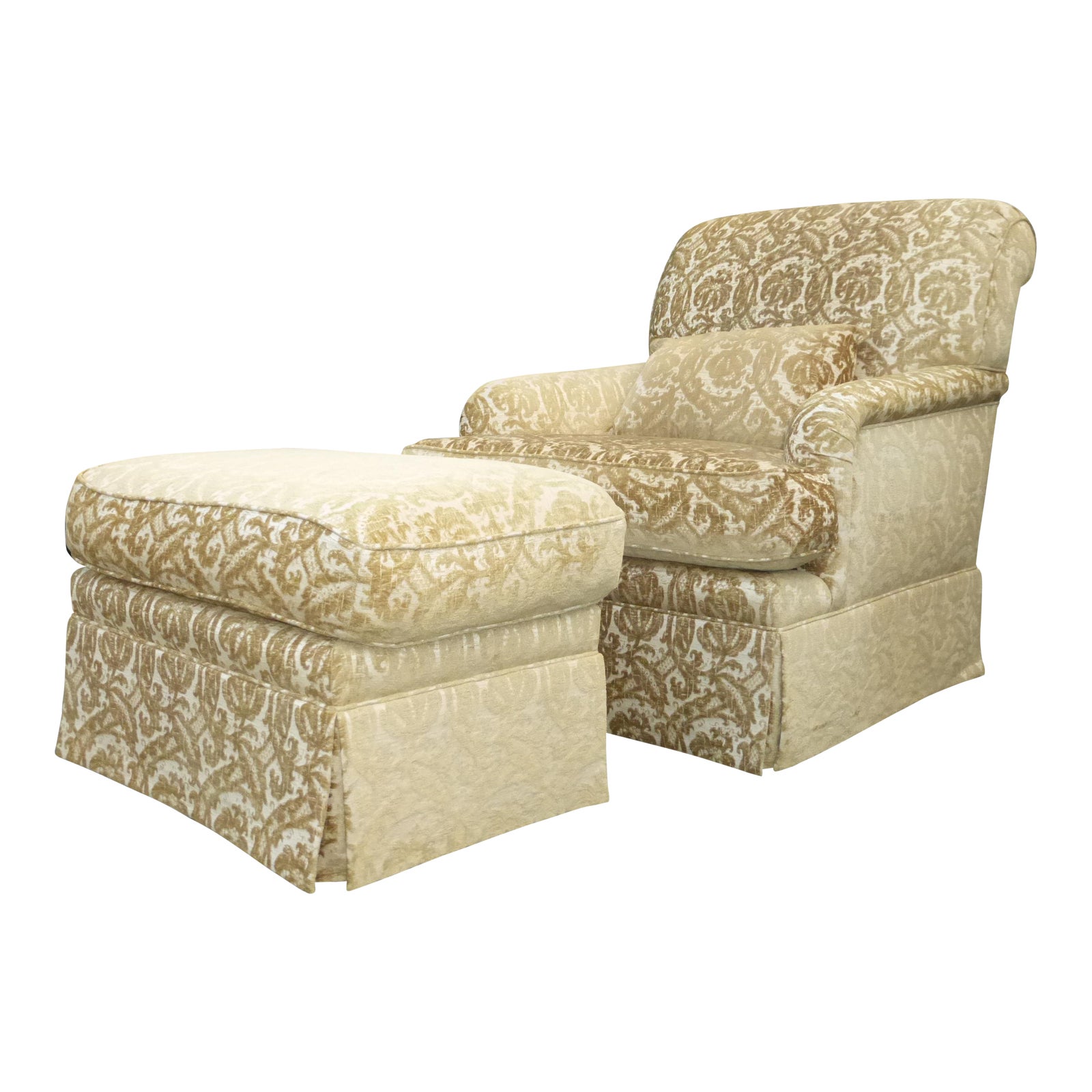 French Country Gold & White Velvet Arm Chair & Ottoman Chairish