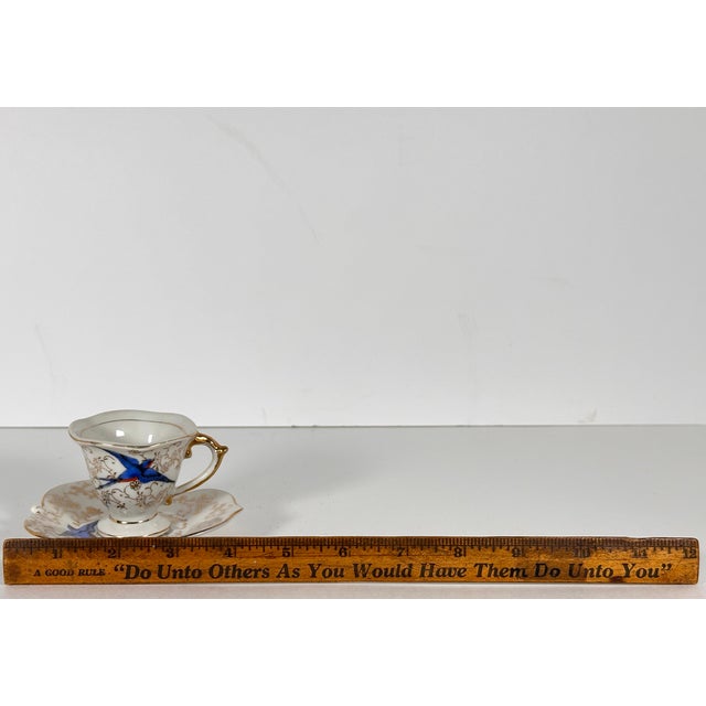Mid 20th Century Japanese Blue Bird Swallow Demitasse Cup & Saucer For Sale - Image 11 of 12