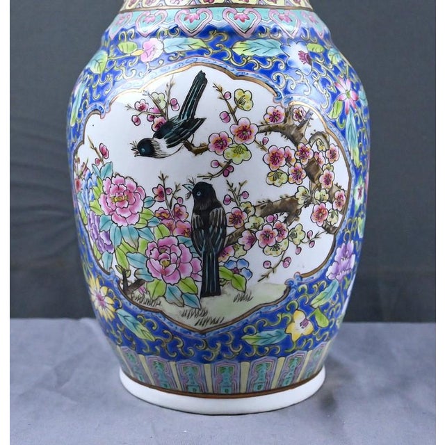 Blue Qing Dynasty Polychrome Porcelain Vase, China, Early 20th Century For Sale - Image 8 of 17