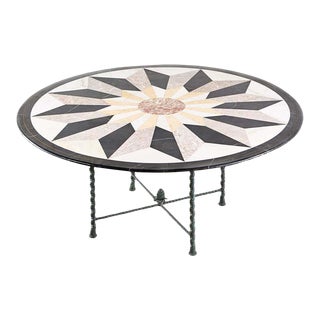 Italian Pietra Dura Marble Inlay Bronze Garden Dining Table