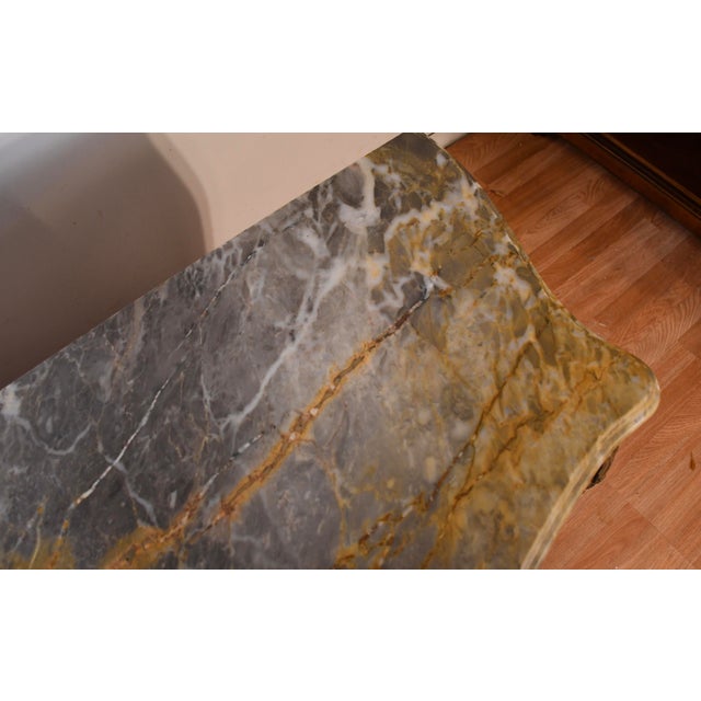 1930s French Louis XV Walnut & Marble Top Commode / Dresser / Chest of Drawers For Sale - Image 15 of 17