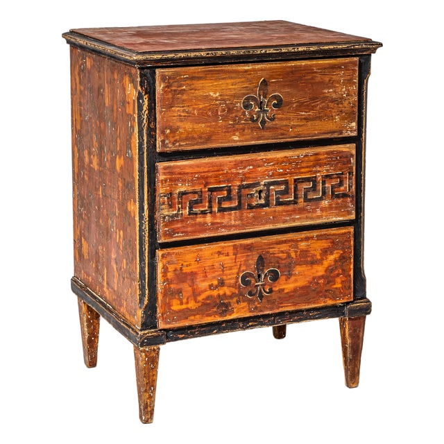 Hand-Painted Biedermeier Chest of Drawers in Red, 1800s For Sale