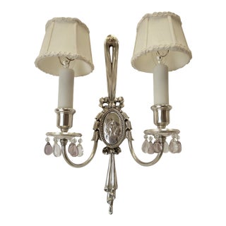 Caldwell Silver Plated Two Light Neoclassical Style Sconces - A Pair For Sale