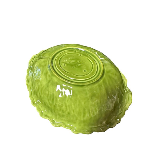 Light Green Vintage Ceramic Cabbage Leaf Serving Bowl For Sale - Image 8 of 9