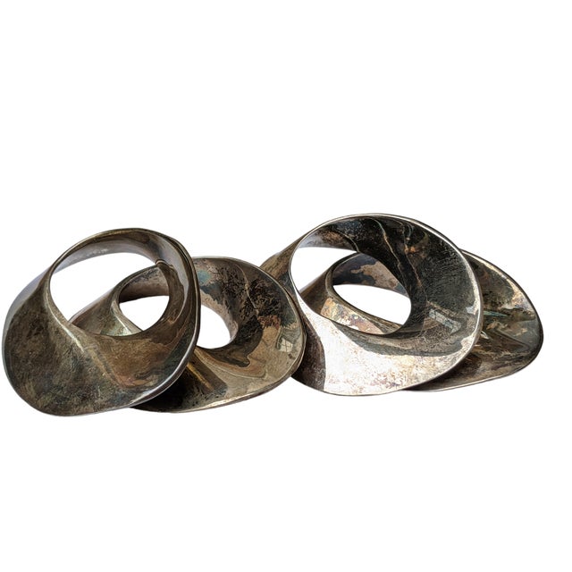 Mid Century Modernist Silver Sculptural Napkin Rings- Set of 4 | Chairish
