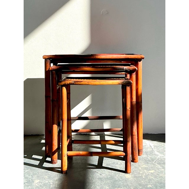 Vintage Boho Woven Rattan Nesting Tables - Set of 3 For Sale - Image 10 of 12