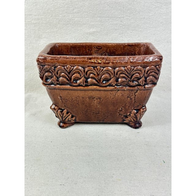 Brown Ceramic Footed Planter/Cachepot For Sale In New Orleans - Image 6 of 7