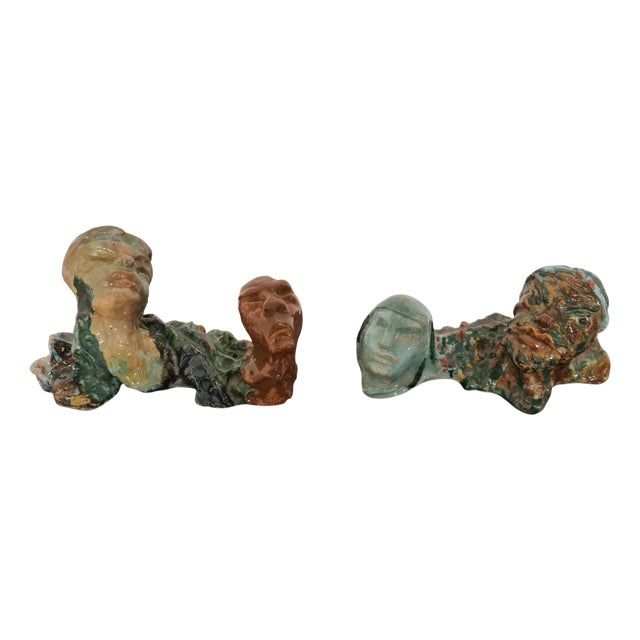 Savino Tripodi, Figurative Sculptures, 1980s, Glazed Terracotta, Set of 2 For Sale