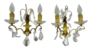 Vintage Two Wall Lights with Gold Bronze Crystal Drops Beads, France, 1950s, Set of 2