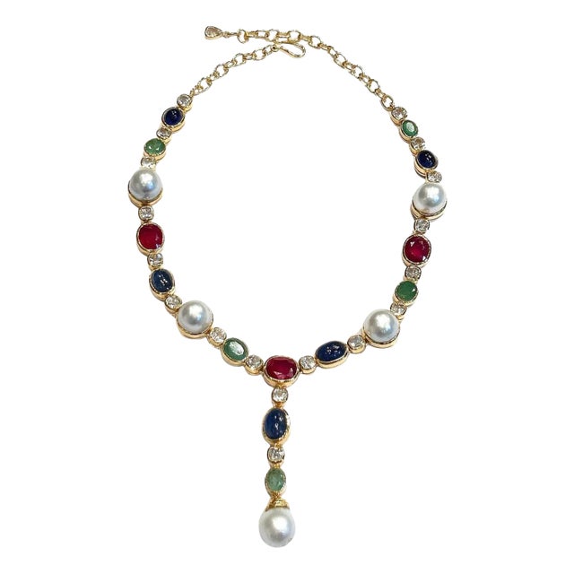 Bochic “Capri” Ruby, Emerald & Blue Sapphire Necklace Set In 18K & Silver For Sale