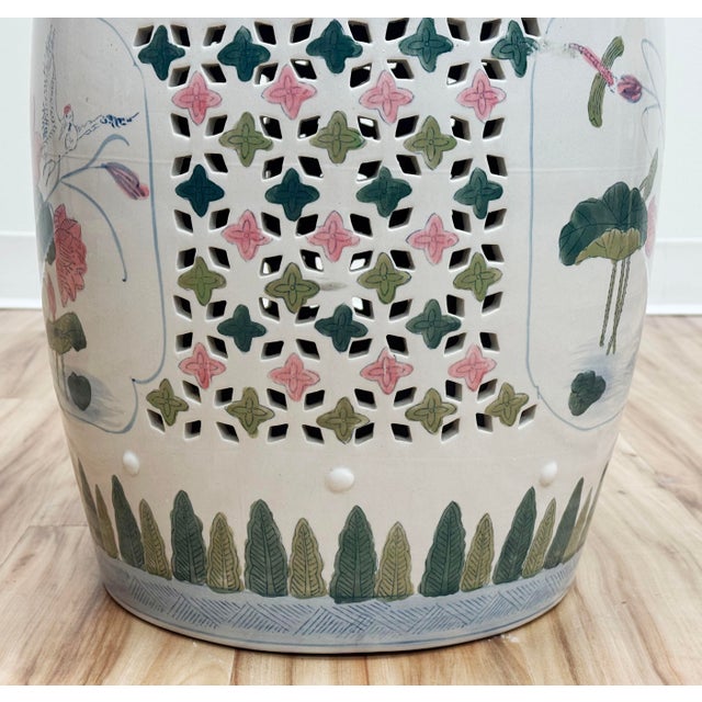 Vintage Ceramic Lily Pad Motif Garden Stool For Sale - Image 10 of 10