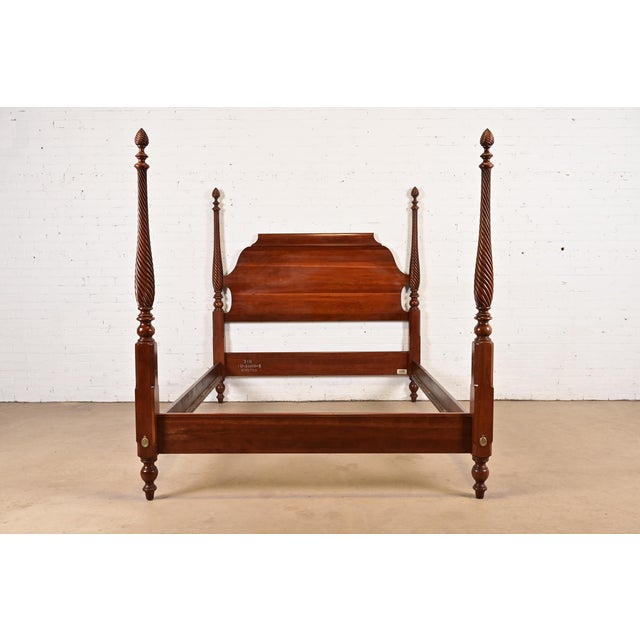 Ethan Allen Georgian Carved Solid Cherry Wood King Size Poster Bed For Sale - Image 11 of 11